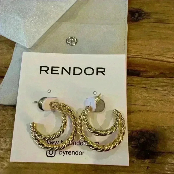 RENDOR VICTORIA 14-18k Gold Plated Double Gold Hoops ~ NEW! MSRP $95 - Picture 5 of 7